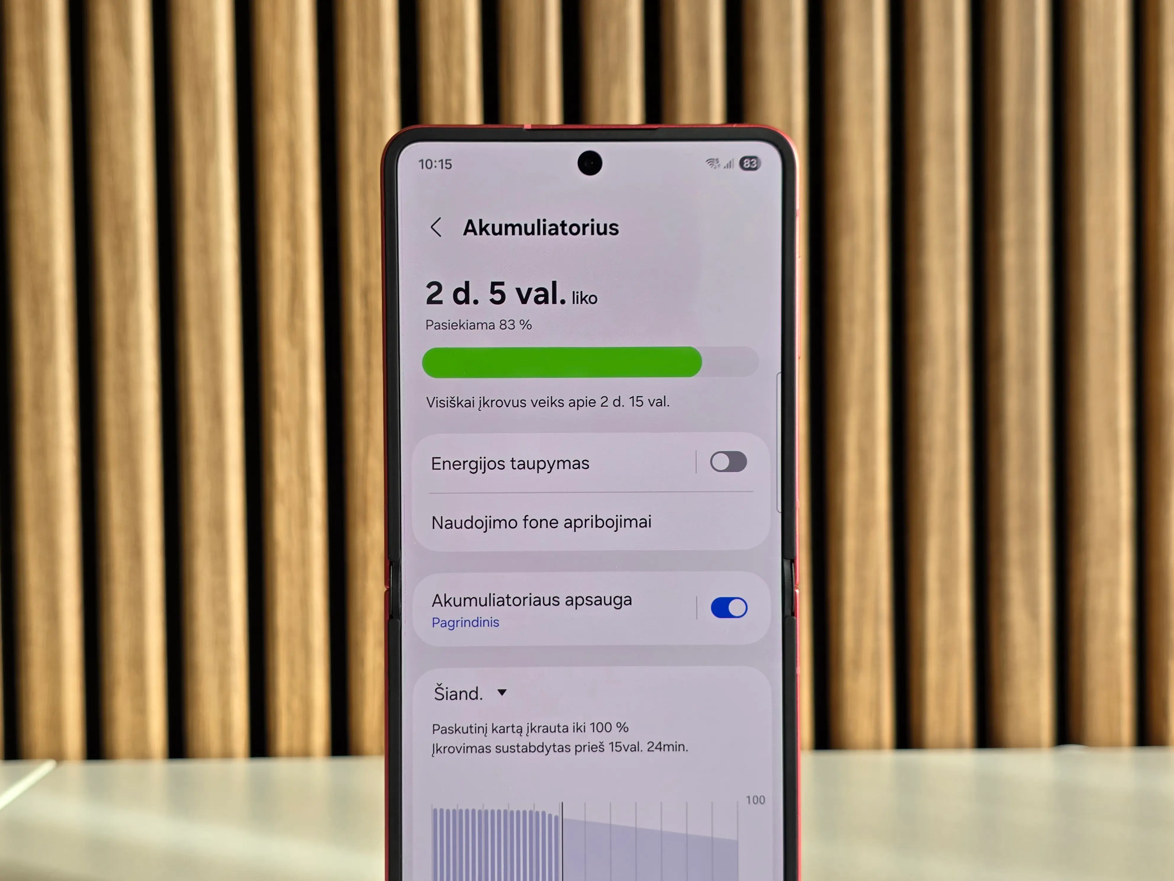 Galaxy Flip7 baterijos veikimas
