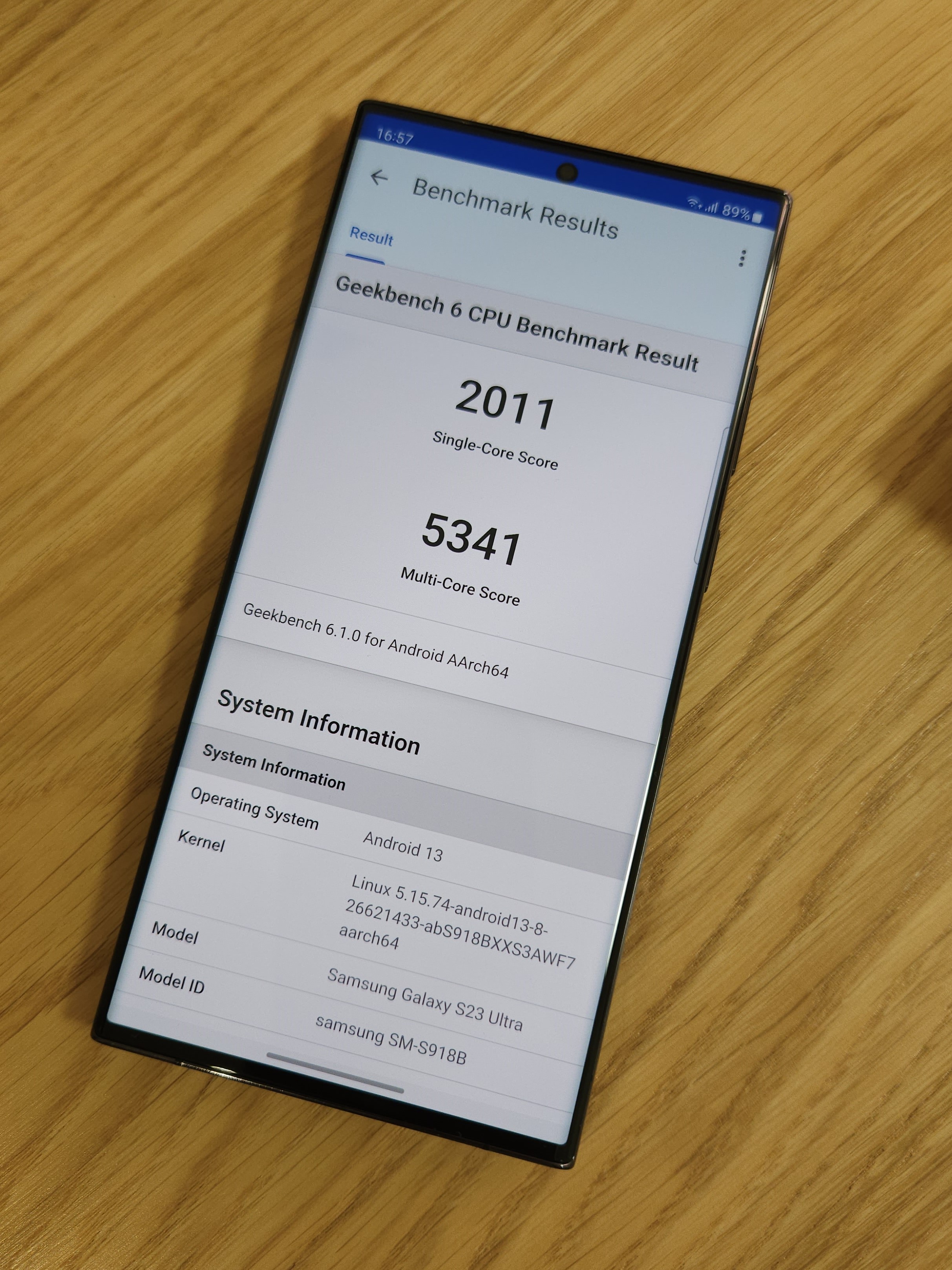 Galaxy S23 Ultra Geekbench 6 rezultatai