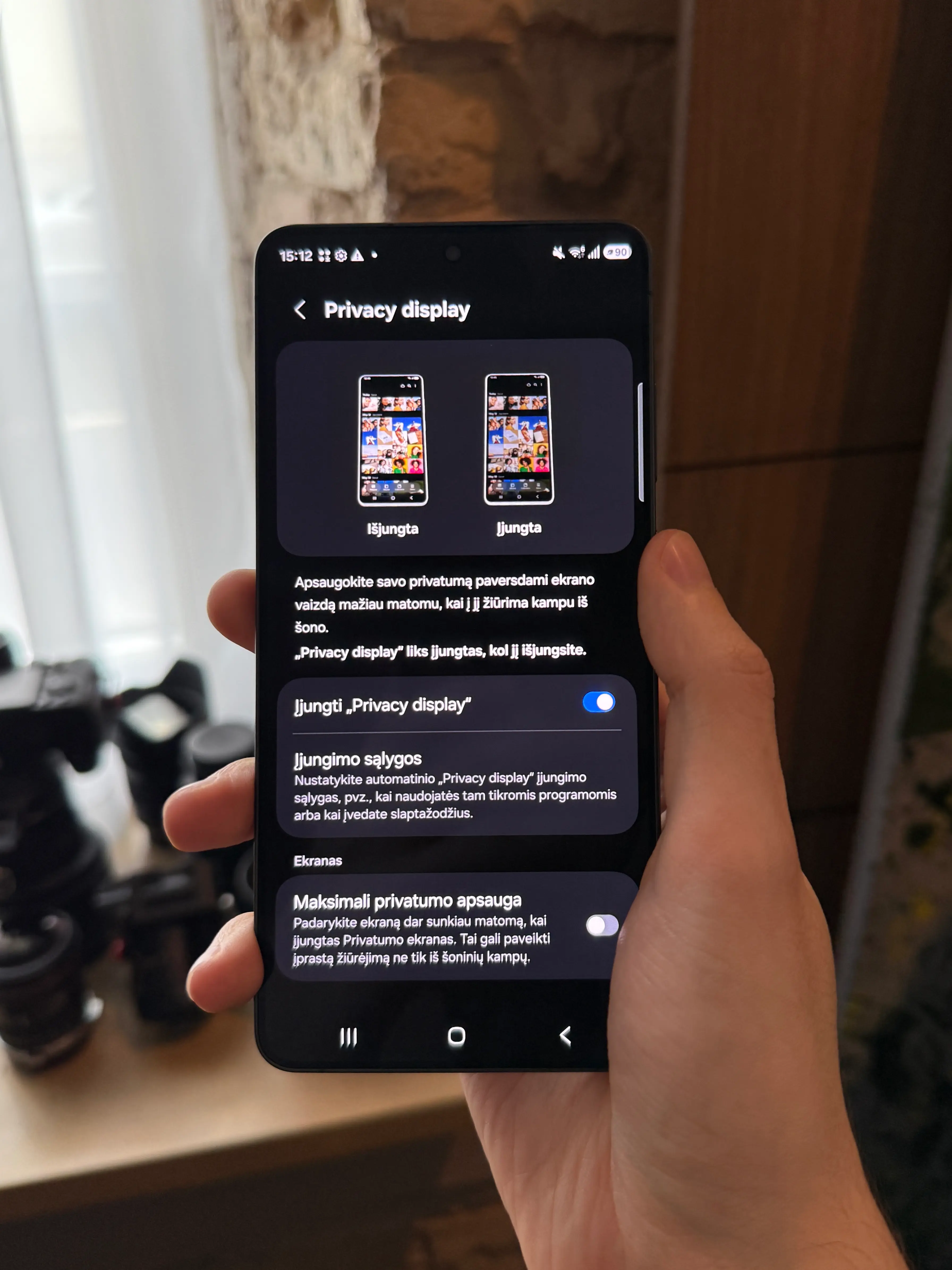 Galaxy S26 Ultra privatumo ekranas